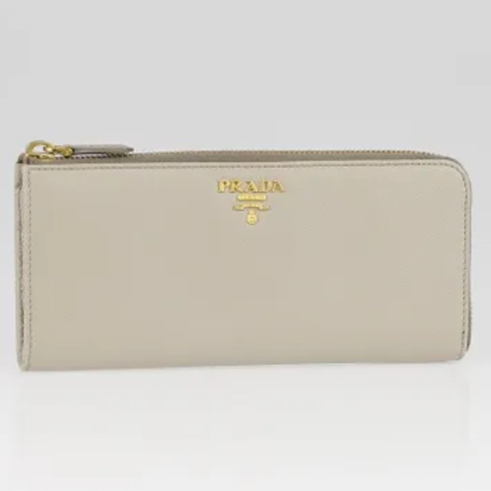 Authentic Prada Saffiano Leather Large Zip Around Wallet Cream